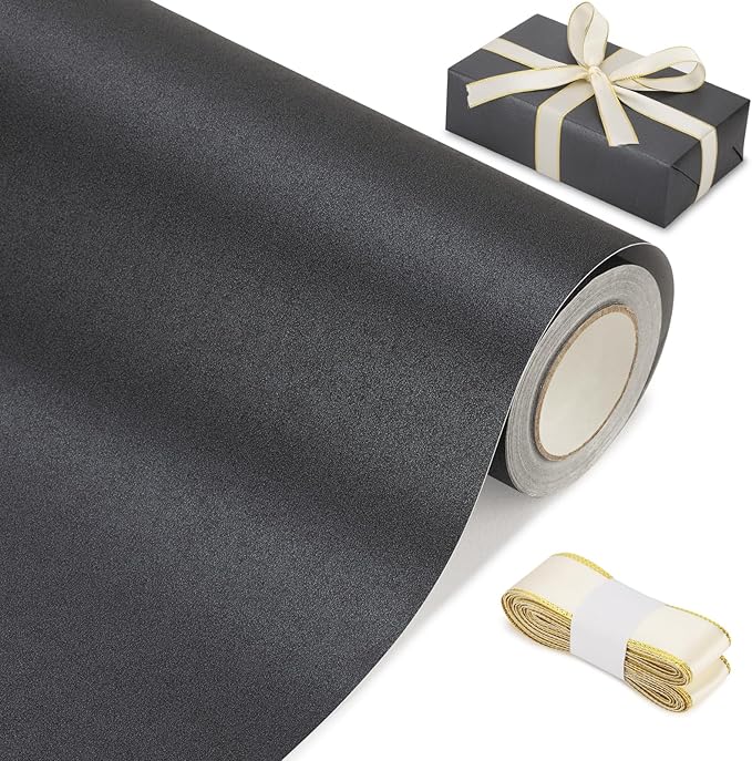 Rumvan Black Matte Wrapping Paper16.9 Inches X 39.3 Feet,Solid Color pearlescent Gift Wrapping Paper,Perfect for Valentine's Day,Birthday,Christmas,Graduation,Baby Shower,DIY Bouquet (Black colour)