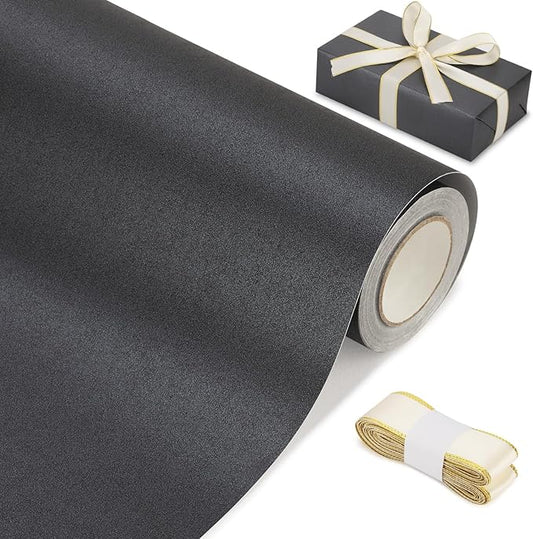 Rumvan Black Matte Wrapping Paper16.9 Inches X 39.3 Feet,Solid Color pearlescent Gift Wrapping Paper,Perfect for Valentine's Day,Birthday,Christmas,Graduation,Baby Shower,DIY Bouquet (Black colour)