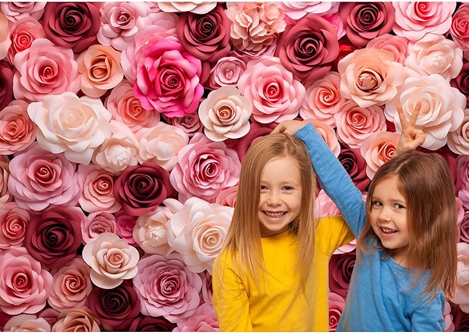 Pink and White Roses Background for Wedding Ceremony or Valentine's Day Flowers Wall Photography Backdrop Anniversary Birthday Wedding Baby Shower Background Children Adults Studio Prop 10x6.5ft