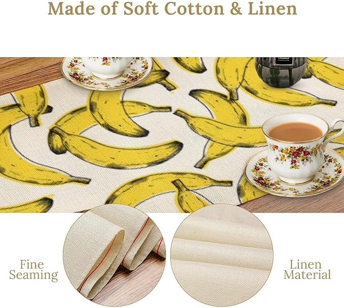 Banana Fruit Table Runner, Kitchen Dining Table Decor, Watercolor Tropical Fruit Palm Leaves Table Runners for Indoor Outdoor Home Farmhouse Holiday Wedding Birthday Party Decoration, 13 x120 Inch