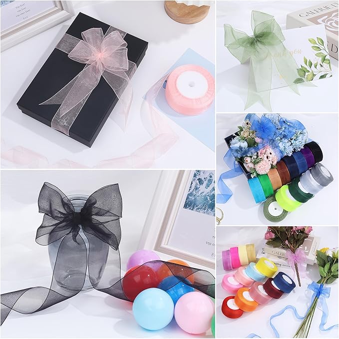 1-1/2 Inch x 50 Yards Sheer Organza Ribbon Chiffon Ribbon for Gift Wedding Flower Bouquet Wrapping Decorations Crafts (Sage Green)
