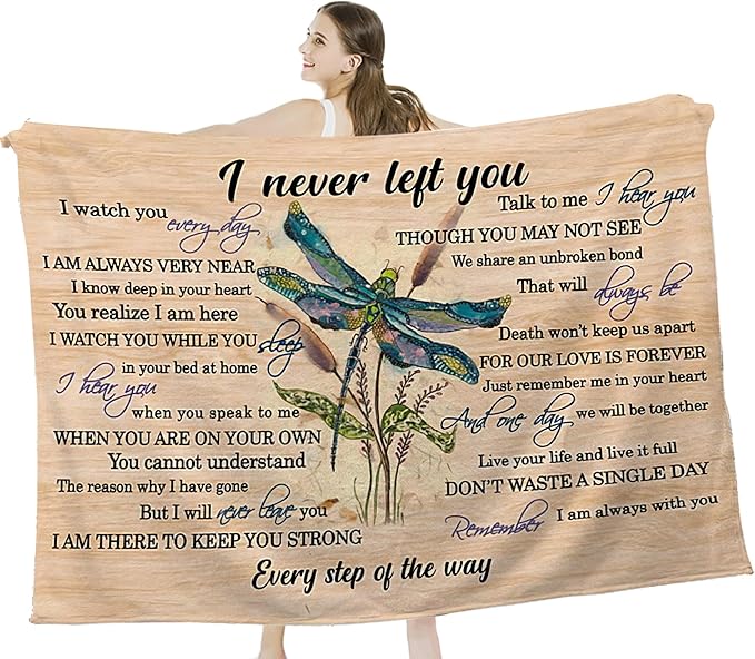 Dragonfly Blanket Memorial Sympathy Gifts for Girls Women Loved One I Never Left You Throw Blanket for Kids Adults Soft Warm Cozy Fleece Blanket for Couch Sofa Bed 40"x50"