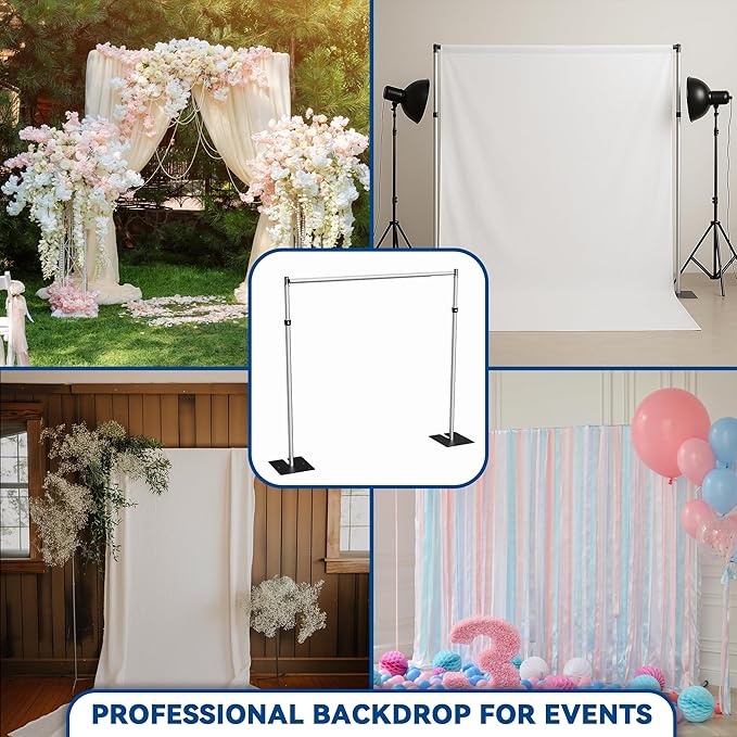 Adjustable Backdrop Stand Heavy Duty 5–8 ft (1.5–2.4 m), Aluminum Alloy + Iron, Stable & Assembly-Friendly Display Stand for Flower Wall, Photo Booth, Weddings & Events