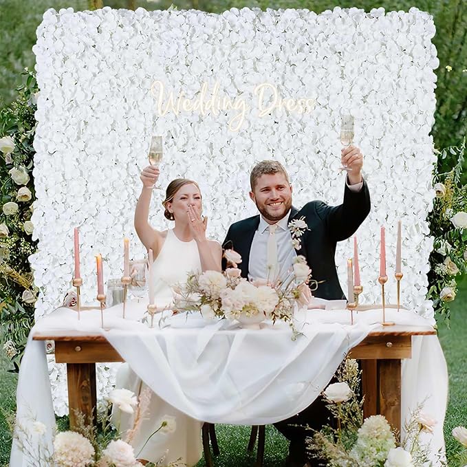 White Flower Wall Panels Backdrop: Wedding Artificial Flower Wall Backdrop 5ft by 7.5ft Hydrangea Floral Wall for Wedding Anniversary Party Decoration (24 Pcs 15 x 15 Inch)