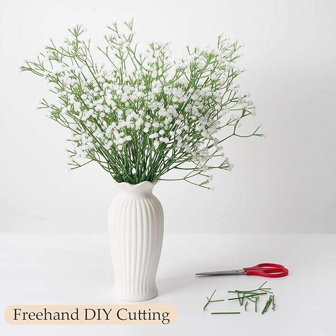 20Pcs Babys Breath Artificial Flowers Bulk, 12Pcs Fake White Roses Fake Flowers, DIY Wedding Flowers Bouquet, Realistic Faux Silk Flowers for Home Table Decor