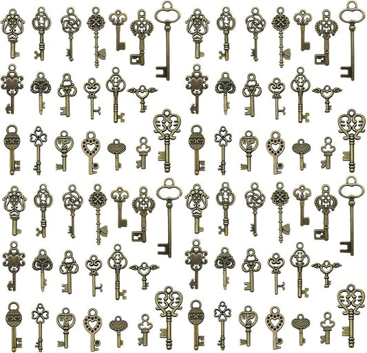 WOCRAFT 60pcs Antique Bronze Small Key Charms Bracelet Charms for Jewelry Making Sets DIY Necklace Bracelet Keychain Crafting Charms Kit Craft Supplies (SN924)