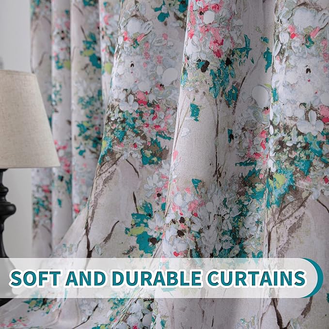 MYSKY HOME Floral Blackout Living Room Curtains 90 inches Long 2 Panels Thermal Insulated Vintage Drapes for Bedroom Printed Window Treatment Grommet 2 Panels, Pink and Green