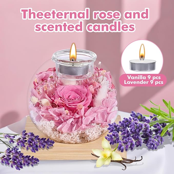 Christmas Birthday Gifts for Women Preserved Roses in Glass Dome with Scented - Romantic Preserved Flower for Women, Girlfriend, Wife, Mom, Grandma, Sister, Her-Pink
