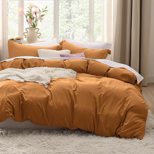 Bedsure Honey Ginger Duvet Cover Twin/Twin XL Size - 2 Pieces Prewashed Cotton-Like Extra Soft Bedding Set, Includes 1 Twin Duvet Cover 68x90 Inches with Zipper Closure & 1 Pillow Sham, No Comforter