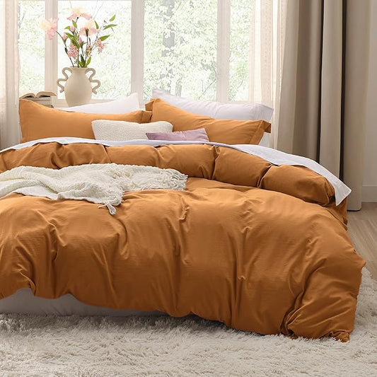 Bedsure Honey Ginger Duvet Cover Queen Size - 3 Pieces Prewashed Cotton-Like Extra Soft Bedding Set, Includes 1 Duvet Cover 90x90 Inches with Zipper Closure & 2 Pillow Shams, Comforter Not Included