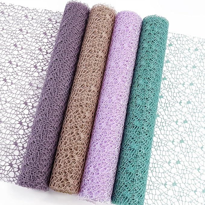 Korean Jacquard Net Mesh Openwork Floral Wrapping Paper 1 Roll Florist Supplies Flower Bouquet Wrapping Paper Floral Supplies for Fresh Flowers, 50cm x 5 Yard (Turquoise)