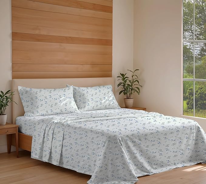RUVANTI 100% Organic Cotton Sheets Full Size, Percale Weave, GOTS Certified, 4-Piece Set, Deep Pocket 15", Crisp & Breathable, Soft Durable Bedding, Sábanas Algodón Orgánico – Butter Flight