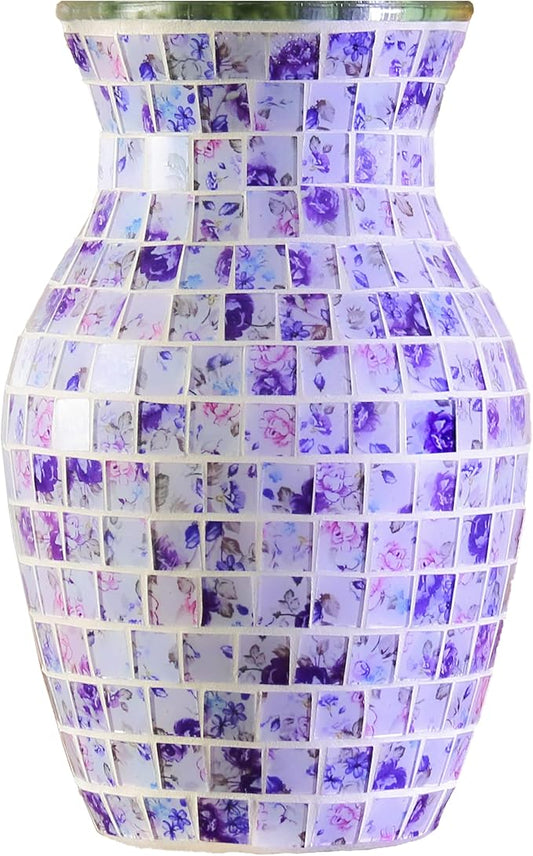 8" H Purple Mosaic Vase.Exquisite Craftsmanship.Decor Home Modern Midsize All Handmade Mosaic Vases .Beautiful Glass Vase for Home&Office Decor.Unique Gift