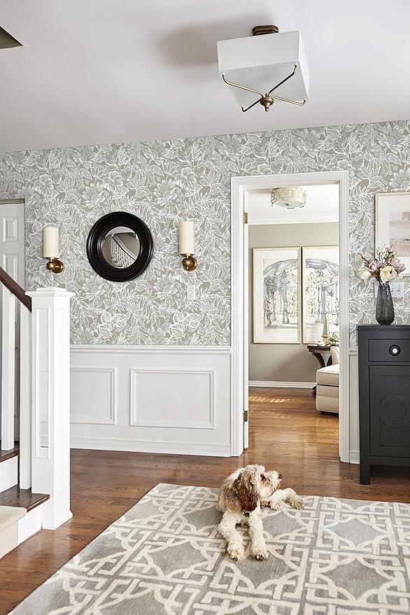 Peel and Stick Wallpaper Vintage Wall Paper Boho Contact Paper Bedroom Bathroom Wallpaper Peel and Stick Grey Brown Tropical Leaf Removable Self-Adhesive Wall Decor 17.3" x 394"