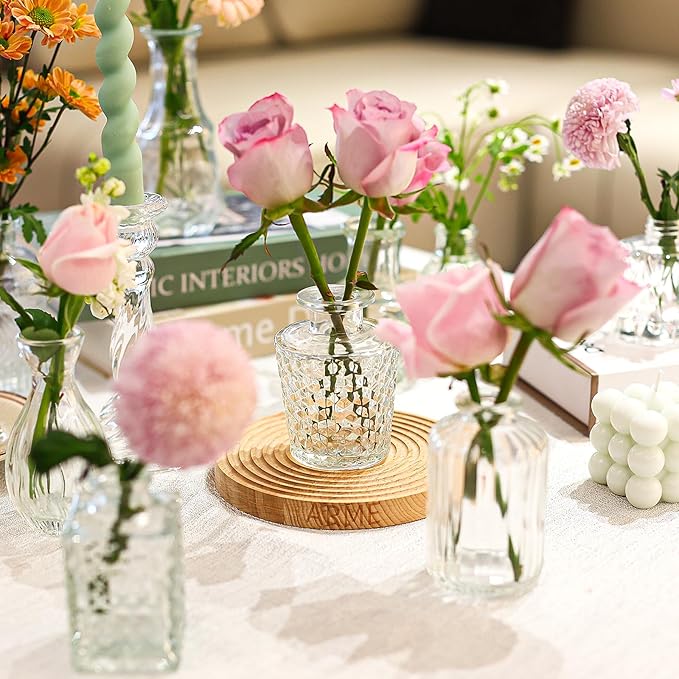 Arme Glass Bud Vase Set of 32 Pcs，Small Glass Vases for Flowers，Clear Bud Vases in Bulk，Vintage Vases for Centerpieces，Small Glass Bud Vase for Rustic Wedding Decorations，Home Table Flower Décor