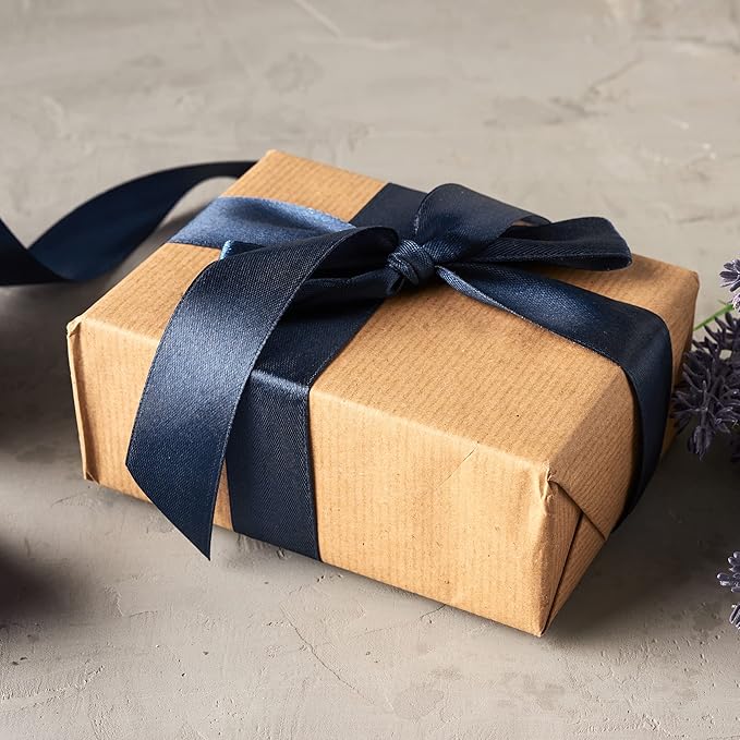 LIUYAXI Navy Blue Stain Ribbon, 5/8" X Continuous 50 Yards, Double Faced Fabric Ribbon Perfect for Gift Wrapping Wedding Birthday Party Christmas Hair Floral Craft Baby Shower