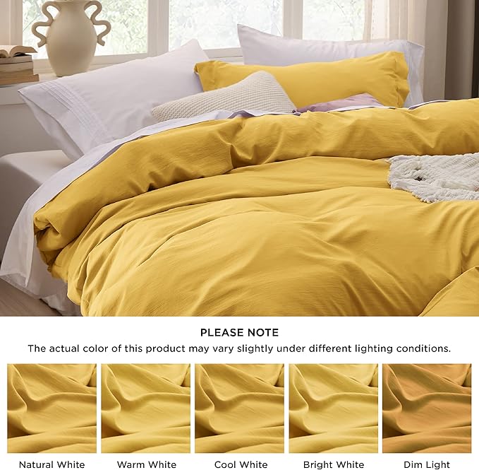 Bedsure Mustard Yellow Duvet Cover Twin/Twin XL Size - 2 Pieces Prewashed Cotton-Like Extra Soft Bedding Set, Includes 1 Twin Duvet Cover 68x90 Inches with Zipper Closure & 1 Pillow Sham, No Comforter