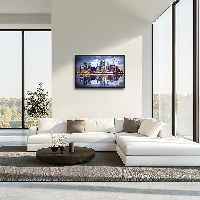 New York City Large Wall Art Framed Wall Decor for Living Room, Manhattan Skyline at Night Pictures Oversized Canvas Print Painting Modern Extra Large Framed Artwork for Bedroom Office 36"x24"
