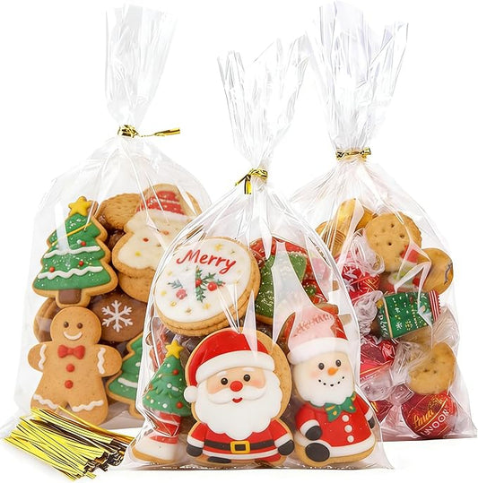 joybest 100 Pcs 6x10 Inches Clear Cellophane Bags, Plastic Treat Bags Gift Wrapping Bag for Bulk Party Favor Goodie Cookie Dessert with Twist Ties