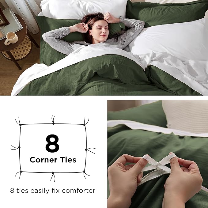 Bedsure Olive Green Duvet Cover King Size - 3 Pieces Prewashed Cotton-Like Extra Soft Bedding Set, Includes 1 Duvet Cover 104x90 Inches with Zipper Closure & 2 Pillow Shams, Comforter Not Included