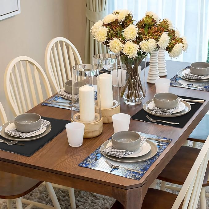 Blue Butterfly Flowers Placemats Set of 6,Spring Summer Flower Place Mats Washable for Kitchen Dining Table Heat Resistant Decorative Colth Table Mats 6 PCS, Style-3