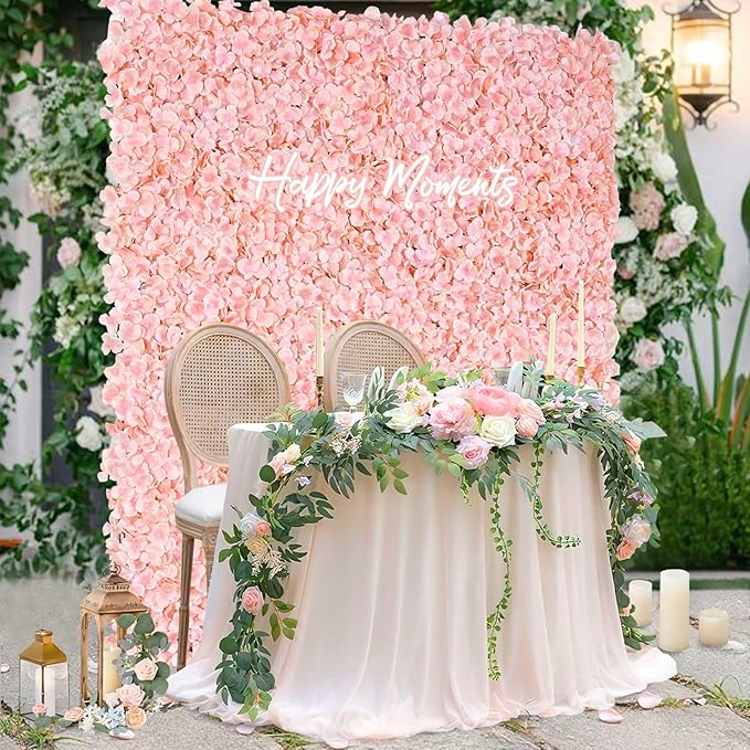 Flower Wall Panel Wedding Backdrop: 12 Pcs Artificial Flower Wall Backdrop 3D Silk Hydrangea Floral Wall for Bridal Shower Party Birthday Decoration (Blush, 15 x 15 Inch)