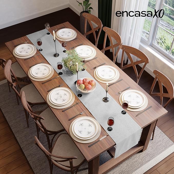 Encasa XO Cotton Dining Table Runner | Ticking Black | Size 13x94 in - Machine Washable & Durable