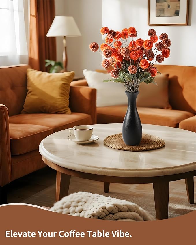 Faux Fall Flowers Artificial Mums 10 Stems +10 Branches Pampas Grass,Long Stems Silk Flowers Autumn Home Decor,Fake Floral Pompon For Table Vase Filler,Halloween Centerpieces,Wedding Arrangements