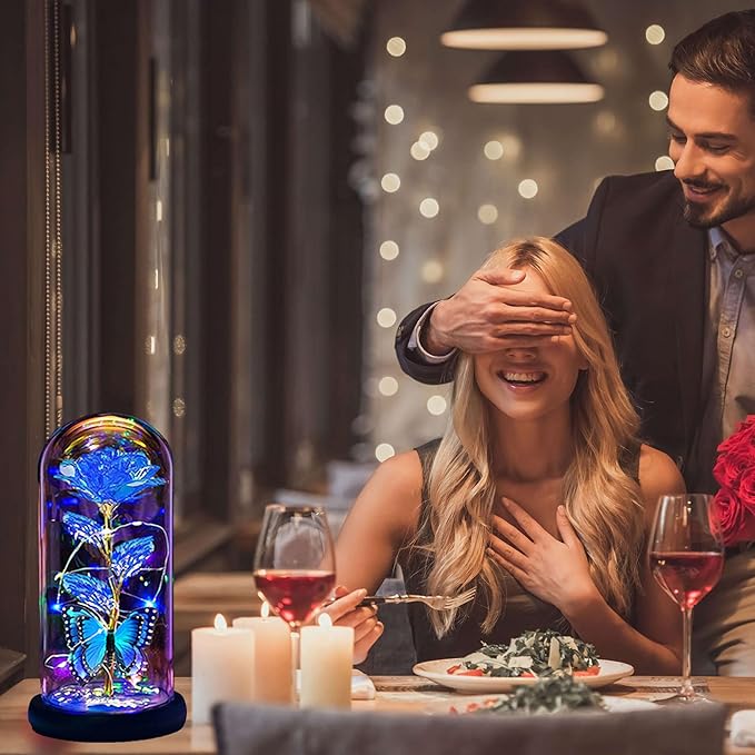 Womens Gifts for Christmas,Christmas Flowers Gifts for Women Mom Sister Grandma Wife Girlfriend, Rose Gifts for Mom,Xmas Gifts Her,Glass Flowers Light Up Rose for Women Blue