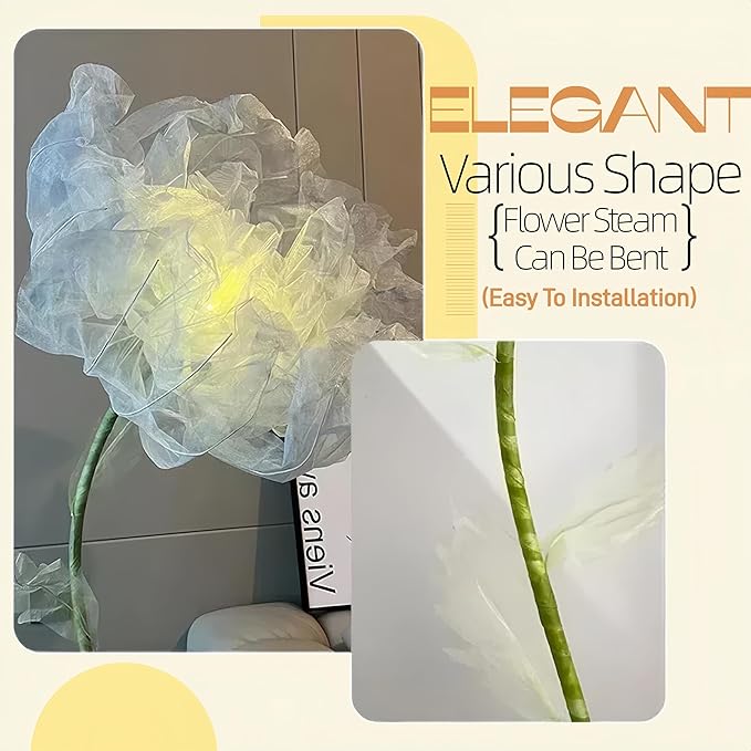 Giant Flowers for Decoration, 5 ft Large Organza Floral with LED Light, for Wedding Arrangements, Birthday Christmas Party Backdrop Decor, Photography Props, Shop Window Display