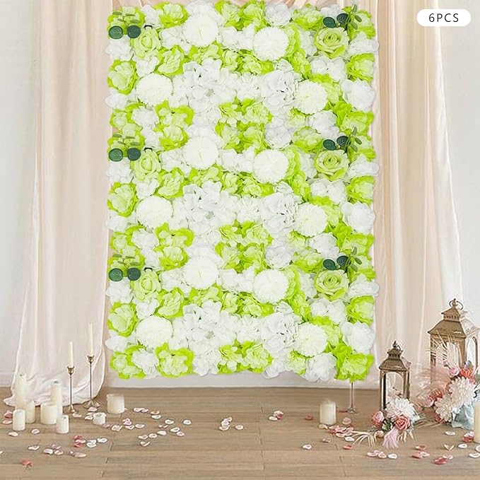 15"x 15" Artificial Flower Wall Panels,Flower Wall Mat Silk Flower Panels for Outdoor Garden Backyard Fence Fence Privacy Screen and Indoor Wall Decor(6Pcs Green+White)
