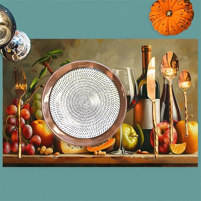 Grapes Fruit Wine PVC Placemats Set of 6 Wipeable Table Mats Washable Heat Resistant Non Slip Vinyl Dining Table Mat for Kithen Indoor Outdoor Patio Farmhouse Place Mats Decorative