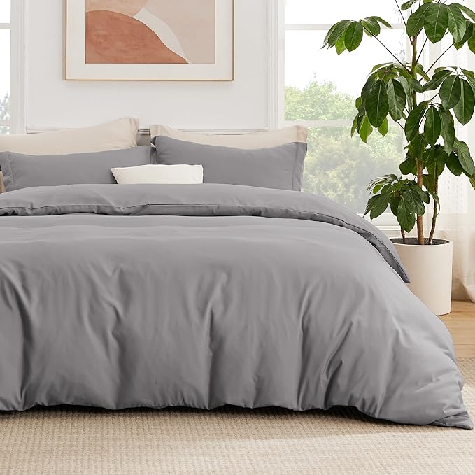 Bedsure Duvet Cover with Fitted Sheet King - Warm Deep Pocket, Hotel Luxury Soft Double Brushed Bedding Set with Zipper Closure, 1 Duvet Cover, 1 Fitted Sheet, 2 Pillow Shams, NO Comforter, Grey