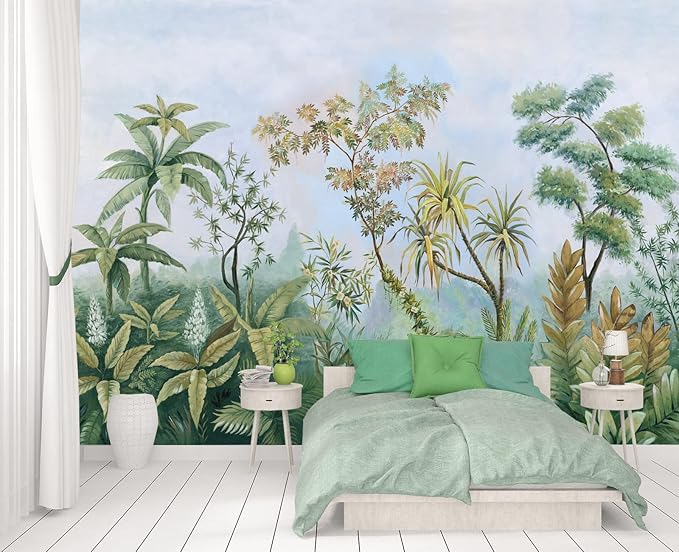 Cliouar-Tropical Plants Southeast Asia Oil Painting Forest Wallpaper Mural Bedroom Living Room Decoration 103" x 69"(Not Self-Adhesive)