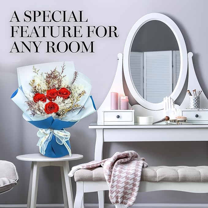 GLAMOUR BOUTIQUE Preserved Flowers Bouquet - Flowers Forever in a Box with Hydrangeas & More, Gift Ready for Anniversary, Birthday, Mother's Day, Long-Lasting 1-3 Years - Orange