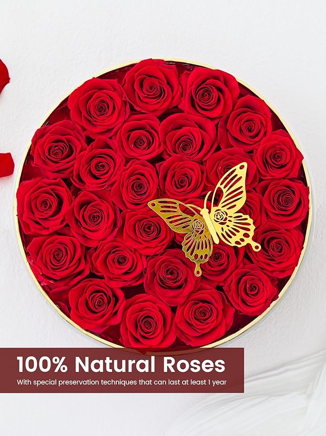 Preserved Roses Forever Flowers Real Roses in a Box Mother's Day Birthday Flowers for Her Mom Women Wife Valentine's Day, Red, 27 Piece