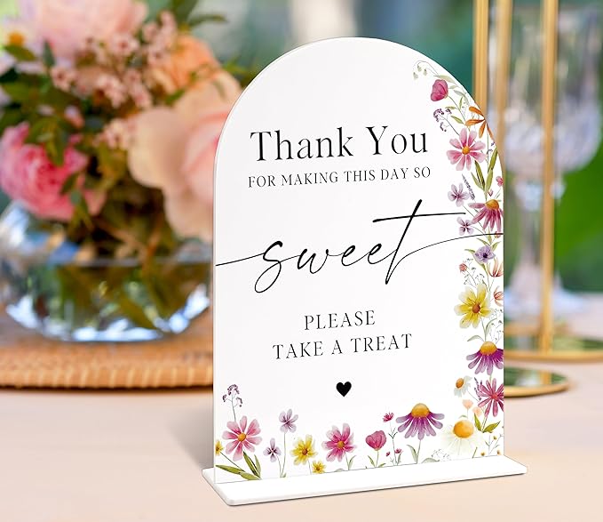 Please Take A Treat Dessert Table Sign, Wild Flower Arch Acrylic Wedding Signs for Reception, Floral Bridal Shower Engagement Party Decor for Baby In Bloom Baby Shower Decorations