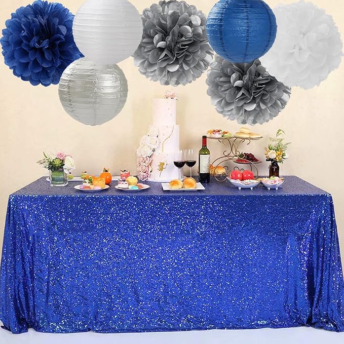 Navy Blue Silver White Paper Flowers Tissue Pom Poms Honeycomb Lanterns 15pcs Royal Party Decorations Boy Birthday Wedding Baby Bridal Shower Bachelorette Graduation Hanging Supplies Mprocherify