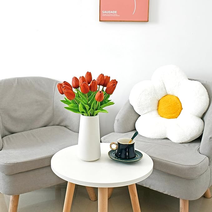 Mandy's Artificial Tulips 20 Stems Dark Orange PU Faux Flowers for Thanksgiving and Christmas Decorations Wedding Home Decor 13.5 Inch