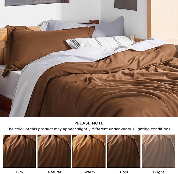 Bedsure Duvet Cover Twin/Twin XL Size - Soft Double Brushed Bedding Set for Kids & Adults, Zipper Closure, 2 Pieces, Includes 1 Duvet Cover (68"x90") & 1 Pillow Sham, NO Comforter, Brown