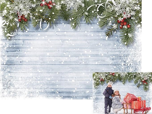 LTLYH 10x8ft Winter Snowflake Wood Floor Backdrop Christmas Photography Backdrops Xmas Eve Wood Wall Photo Backdrop White Snow Photo Props Background Winter Backgroun 023