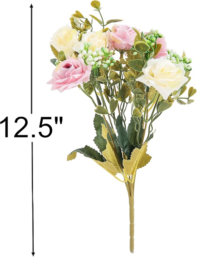 KAOYOO 4 PCS Artificial Rose Bouquet Short Stems for DIY Wedding Decoration Bridal Bouquet Home Decorations(4-PCS)