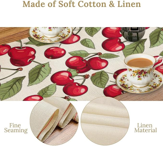 Cherry Table Runner,Spring Summer Fruit Tropical Birthday Party Decorations Dining Room Home Kitchen Table Decor 13 x 90Inch