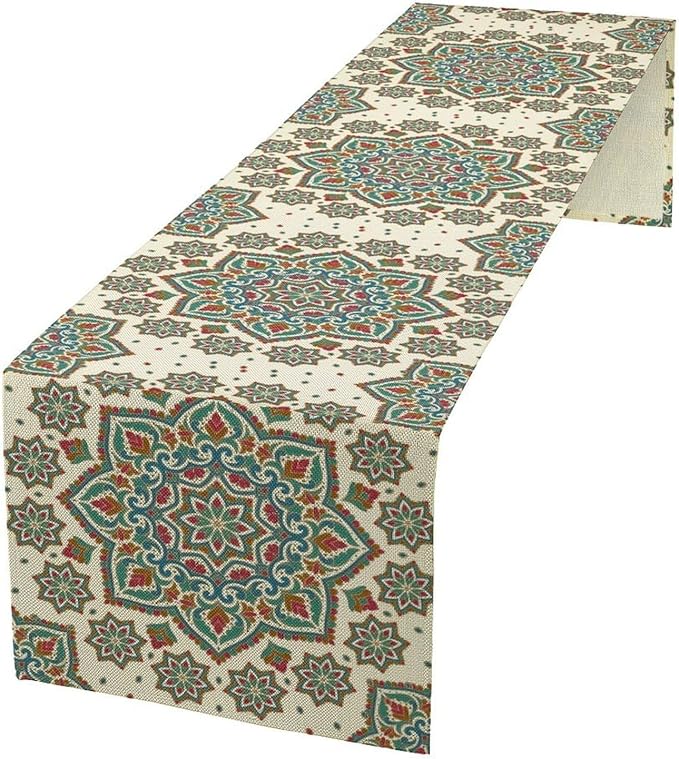 Boho Table Runner, Colorful Bohemian Mandala Geometric Floral Table Runner for Kitchen Dining Home Party Decoration, 13x108 Inch