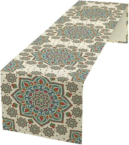 Boho Table Runner, Colorful Bohemian Mandala Geometric Floral Table Runner for Kitchen Dining Home Party Decoration, 13x70 Inch