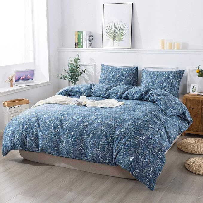 VM VOUGEMARKET Blue Floral Comforter Set Full,Cottagecore Cute Aesthetic Flowers Comforter with 2 Pillowcases,Fluffy Lightweight Bedding Set for Girls Women