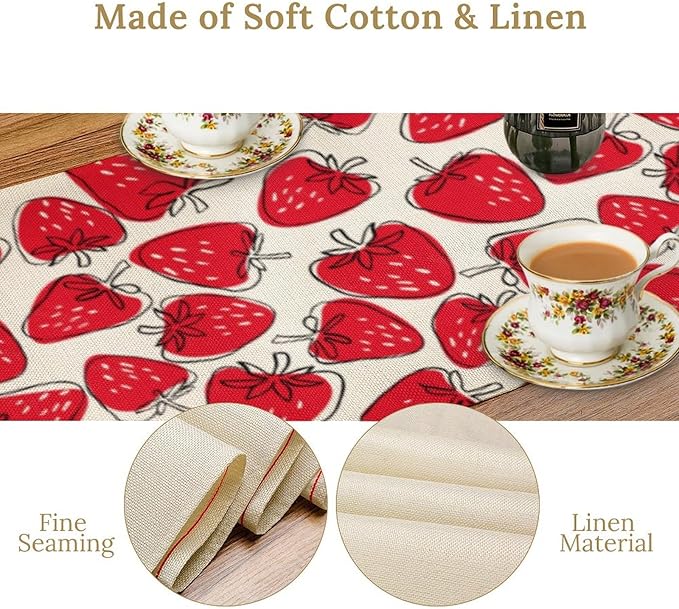 Strawberry Table Runner, Spring Summer Fruit Birthday Party Decorations Dining Room Home Kitchen Table Decor 13 x 108Inches