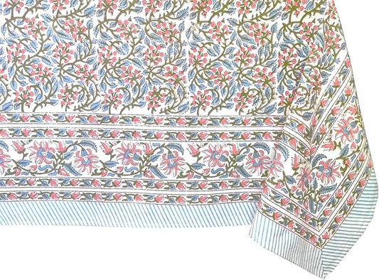 ATOSII Kalina 100% Cotton Fall Rectangle Tablecloth, Handblock Print Floral Table Cloth for Kitchen Dining Linen I Weddings Outdoors Easter Spring Summer I 72 X 108 Inches I 8 Seater