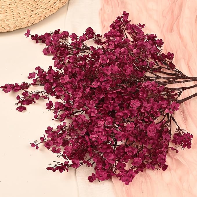 Yastouay Fake Fall Flowers Real Touch Silk Flowers, 15Pcs Fall Burgundy Artificial Flowers for Decorations, Babys Breath Artificial Flowers Bulk for Thanksgiving Fall Decor Floral Arrangement