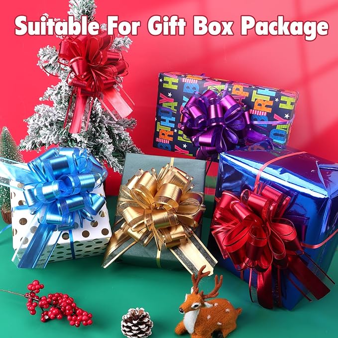 24PCS 6 Inch Large Pull Bows,12 Colors Bow for Gift Wrapping,Party Gift Wedding Ribbon Bows for Wrapping Boxes or Flower Decorations,Perfect for Christmas Valentine's Day Decoration Bow